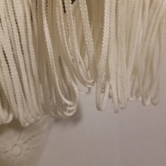 Vintage Fringed White Knit Cape Coverup OS - Picture 10 of 12